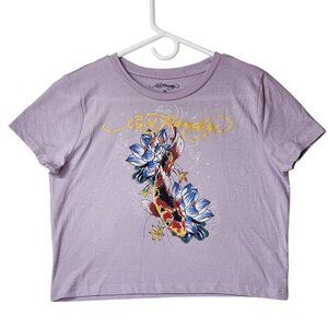 Ed Hardy Womens XL Cropped Short Sleeve Tee Shirt